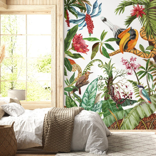 Papier peint panoramique - Fleurs Oiseaux