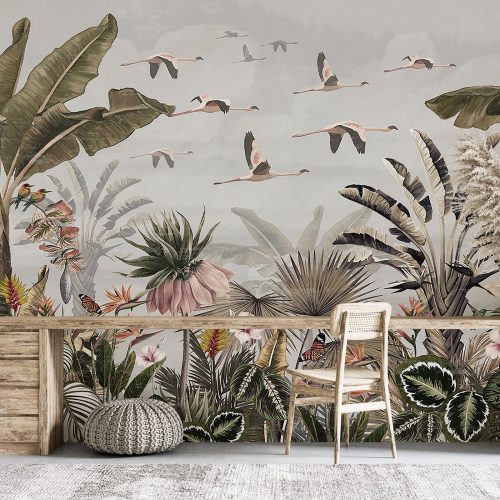 Papier peint panoramique - Fleurs Oiseaux
