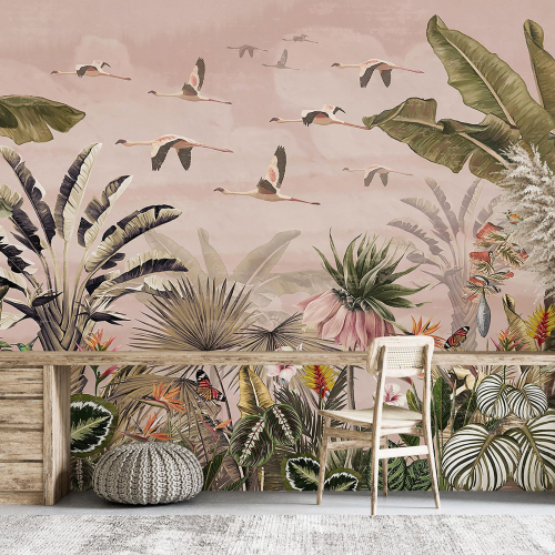 Papier peint panoramique - Fleurs Oiseaux