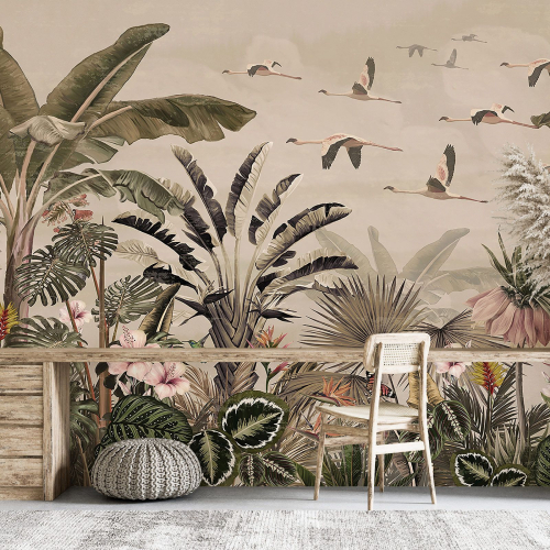 Papier peint panoramique - Fleurs Oiseaux