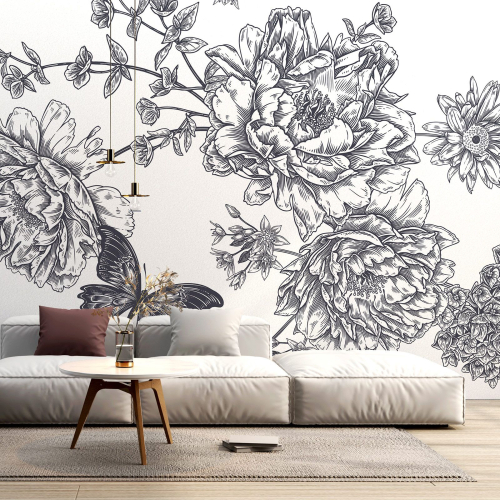 Papier peint panoramique - Fleurs Papillon