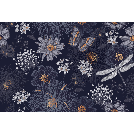 Papier peint panoramique - Fleurs Papillon