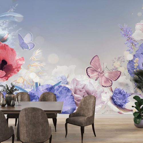 Papier peint panoramique - Fleurs Papillon