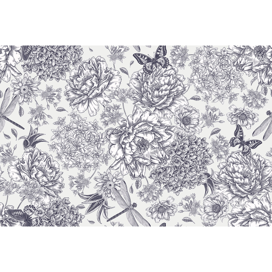 Papier peint panoramique - Fleurs Papillons