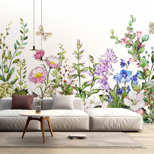 Papier peint panoramique - Fleurs Papillons