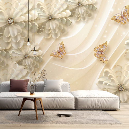 Papier peint panoramique - Fleurs Papillons 3D