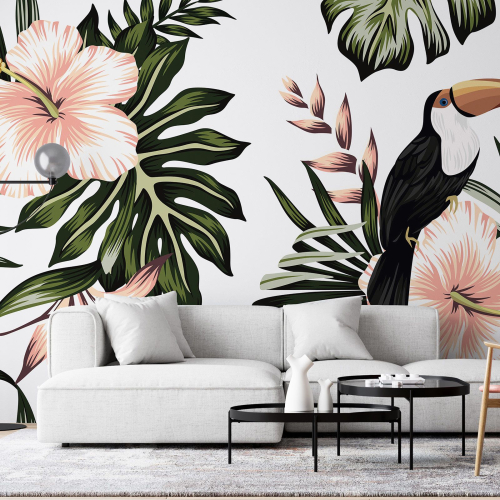 Papier peint panoramique - Fleurs Toucan