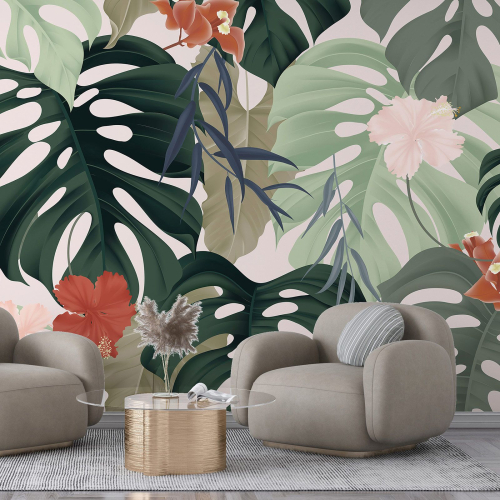 Papier peint panoramique - Fleurs tropicales