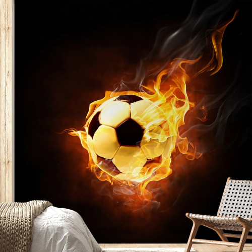 Papier peint panoramique Foot / Football - Ballon de foot en feu