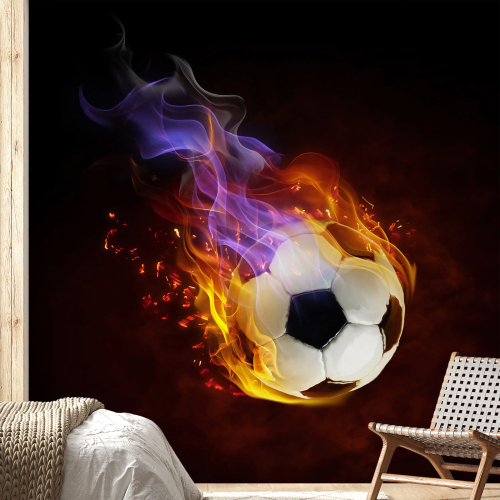 Papier peint panoramique Foot / Football - Ballon de foot en feu