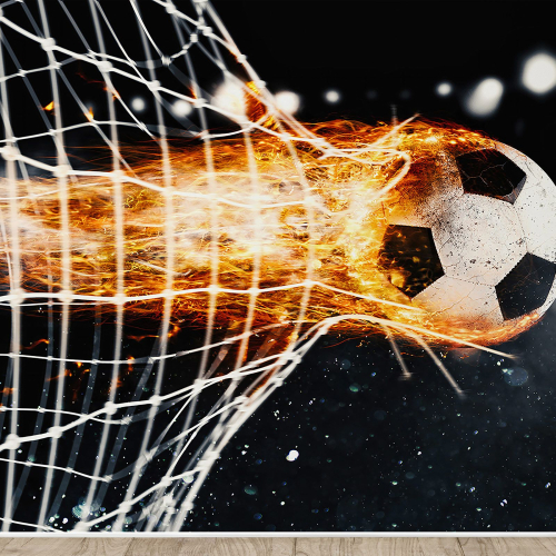 Papier peint panoramique Foot / Football - Ballon de foot en feu