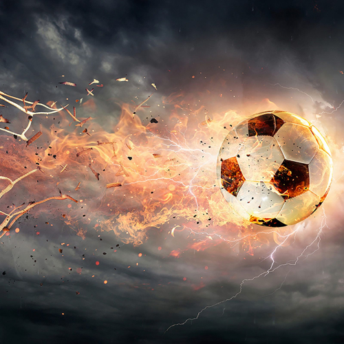 Papier peint panoramique Foot / Football - Ballon de foot en feu