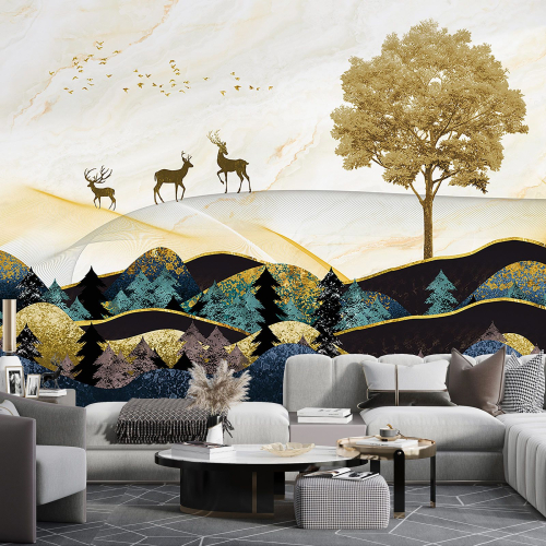 Papier peint panoramique - Forêt Cerfs