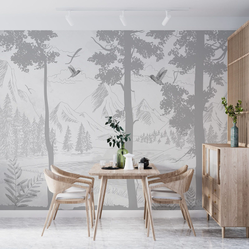 Papier peint panoramique - Forêt Oiseaux