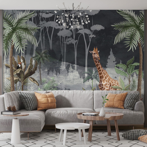 Papier peint panoramique - Forêt Tropicale Girafe