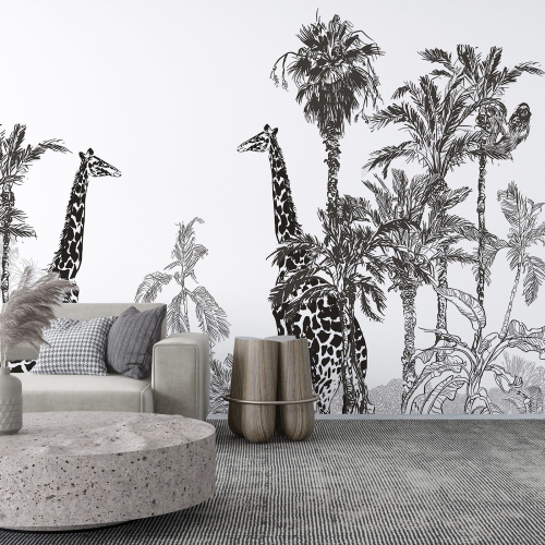 Papier peint panoramique - Forêt tropicale Girafes