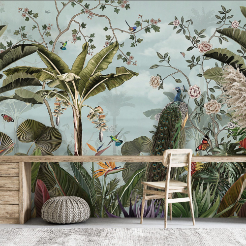 Papier peint panoramique - Forêt Tropicale Oiseaux