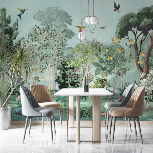Papier peint panoramique - Jardin Oiseaux