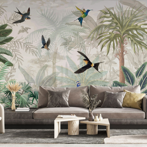 Papier peint panoramique - Jardin Oiseaux