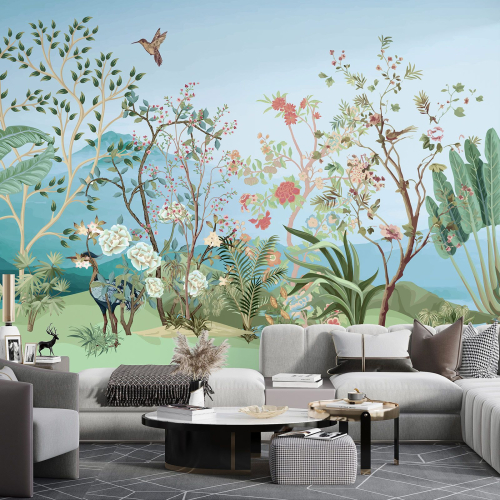 Papier peint panoramique - Jardin Oiseaux