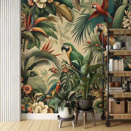 Papier peint panoramique - Jungle Perroquets