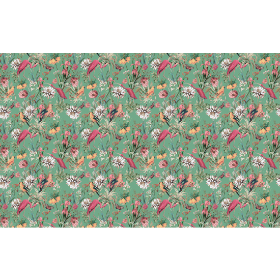 Papier peint panoramique - Motif Fleurs Flamants Roses