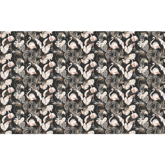 Papier peint panoramique - Motif Fleurs Flamants Roses