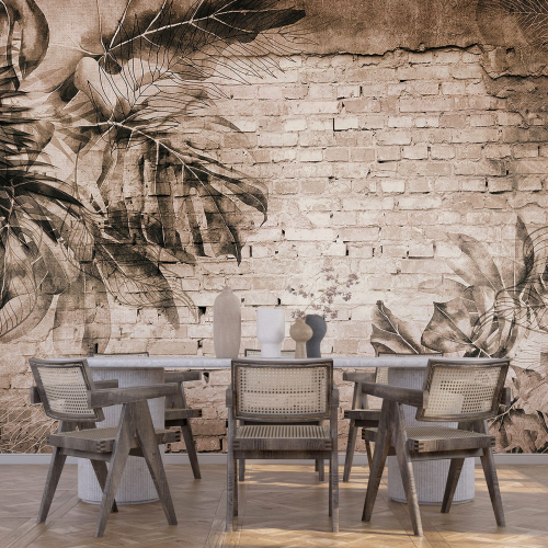 Papier peint panoramique - Mur Feuilles tropicales