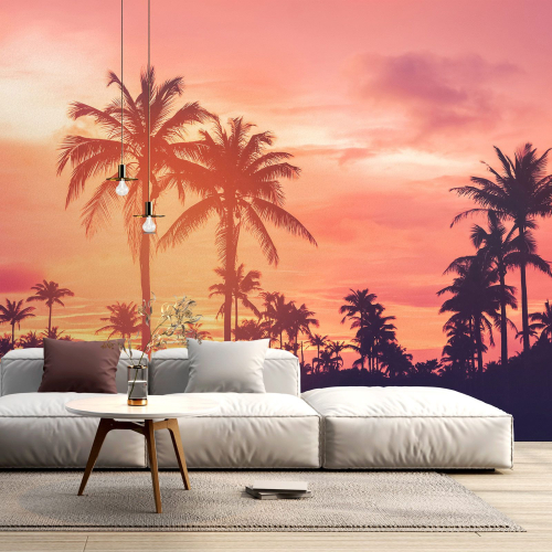 Papier peint panoramique - Palmiers Couché de Soleil