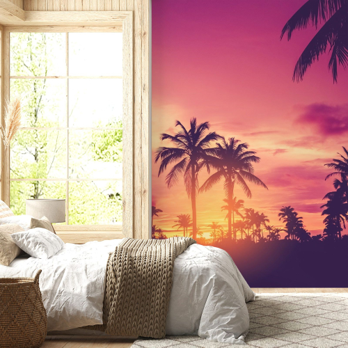 Papier peint panoramique - Palmiers Couché de Soleil