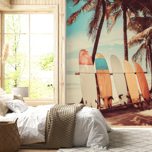 Papier peint panoramique - Palmiers Planches de Surf