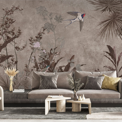 Papier peint panoramique - Plantes Oiseau