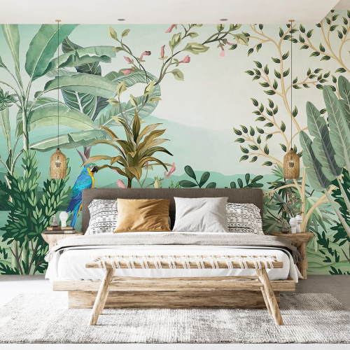 Papier peint panoramique - Plantes Tropicales Oiseaux