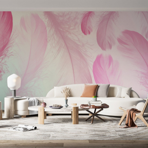 Papier peint panoramique - Plumes roses