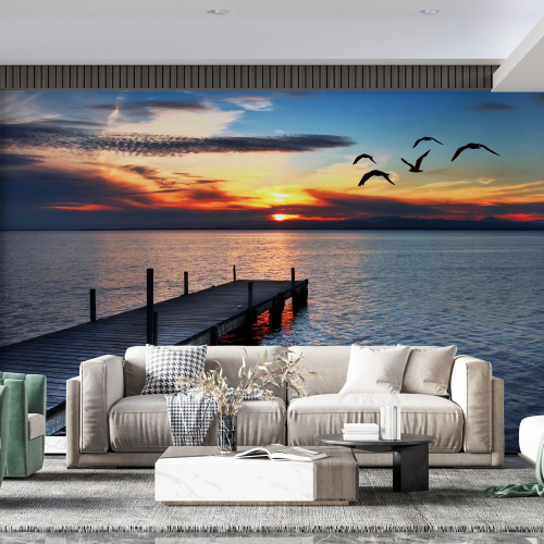 Papier peint panoramique - Ponton Couché de soleil