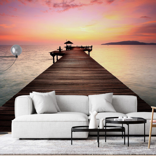 Papier peint panoramique - Ponton Couché de soleil