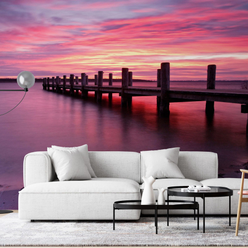 Papier peint panoramique - Ponton Couché de soleil