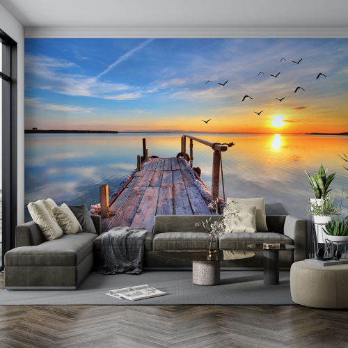 Papier peint panoramique - Ponton Couché de soleil
