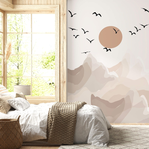 Papier peint panoramique - Soleil Oiseaux Boho