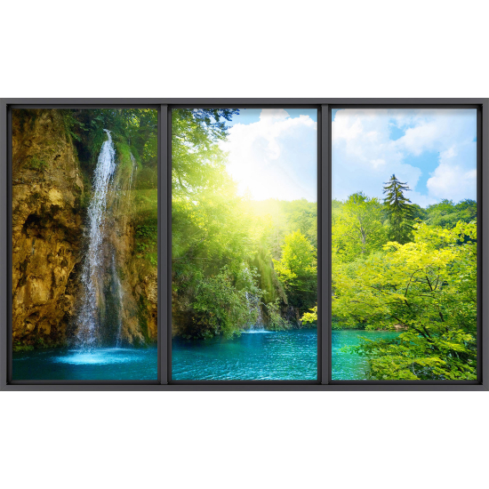 Papier peint panoramique Trompe l'œil baie vitrée - Cascade