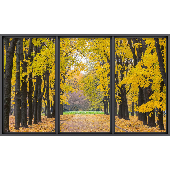 Papier peint panoramique Trompe l'œil baie vitrée - Chemin forêt