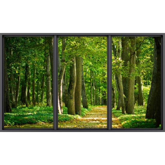 Papier peint panoramique Trompe l'œil baie vitrée - Forêt