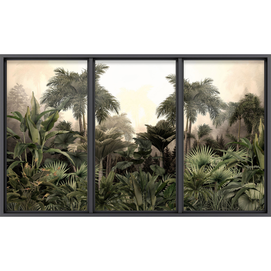 Papier peint panoramique Trompe l'œil baie vitrée - Jungle