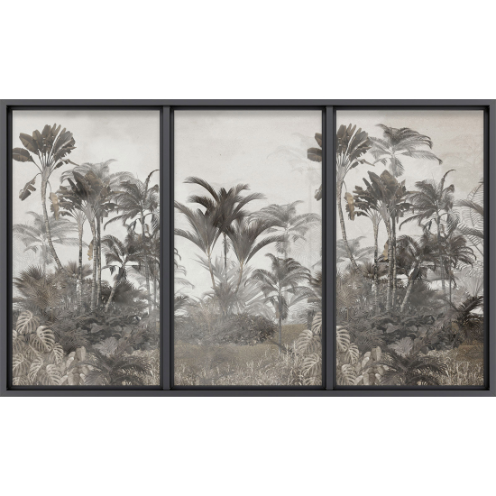 Papier peint panoramique Trompe l'œil baie vitrée - Jungle