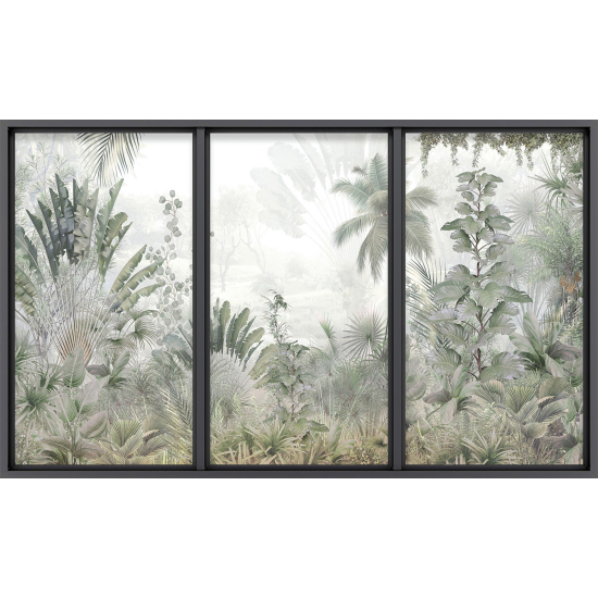 Papier peint panoramique Trompe l'œil baie vitrée - Jungle