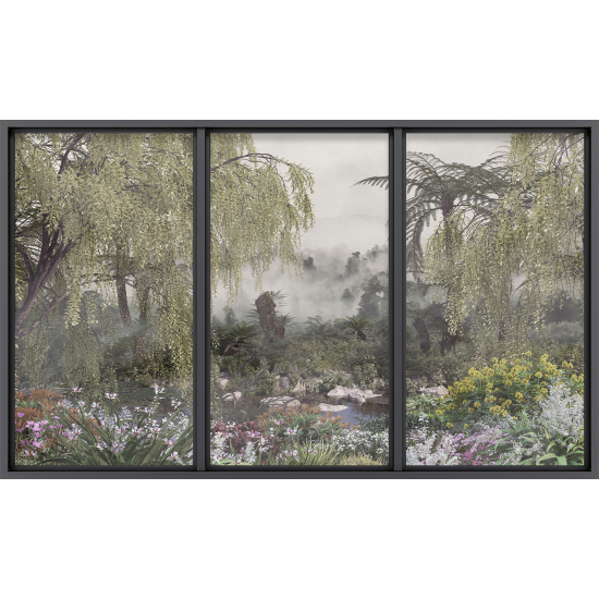 Papier peint panoramique Trompe l'œil baie vitrée - Jungle