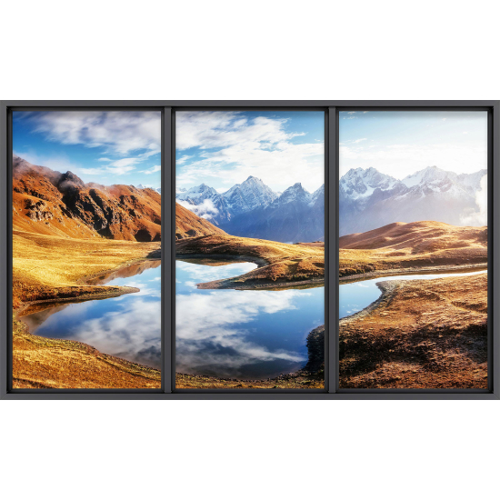Papier peint panoramique Trompe l'œil baie vitrée - Lac et montagnes