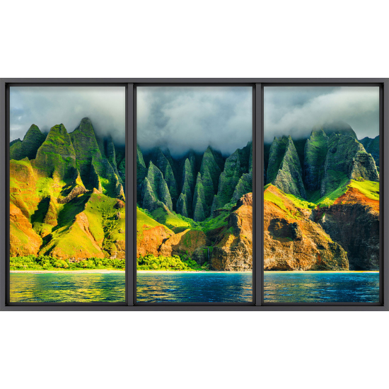 Papier peint panoramique Trompe l'œil baie vitrée - Montagnes