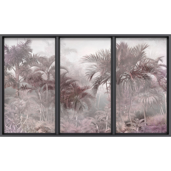 Papier peint panoramique Trompe l'œil baie vitrée - Palmiers