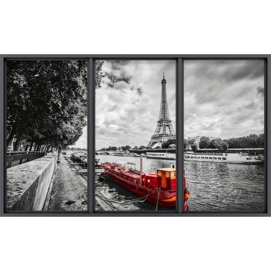 Papier peint panoramique Trompe l'œil baie vitrée - Paris tour eiffel
